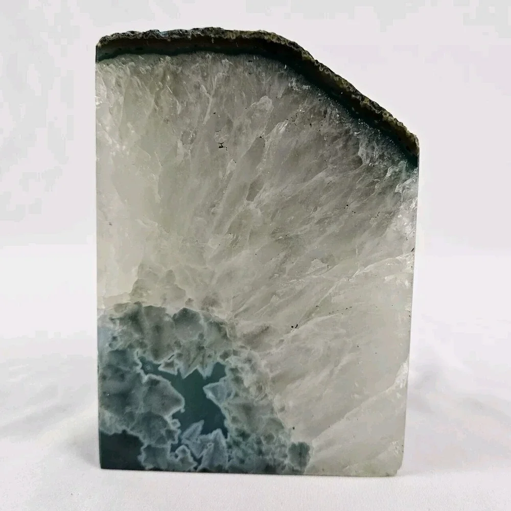 Green Geode Stone Candle Holder Polished Agate Large Candlestick